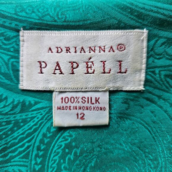 Vintage Adrianna Papell Silk Green Tonal Paisley Print Button Front Midi Dress - Picture 10 of 10